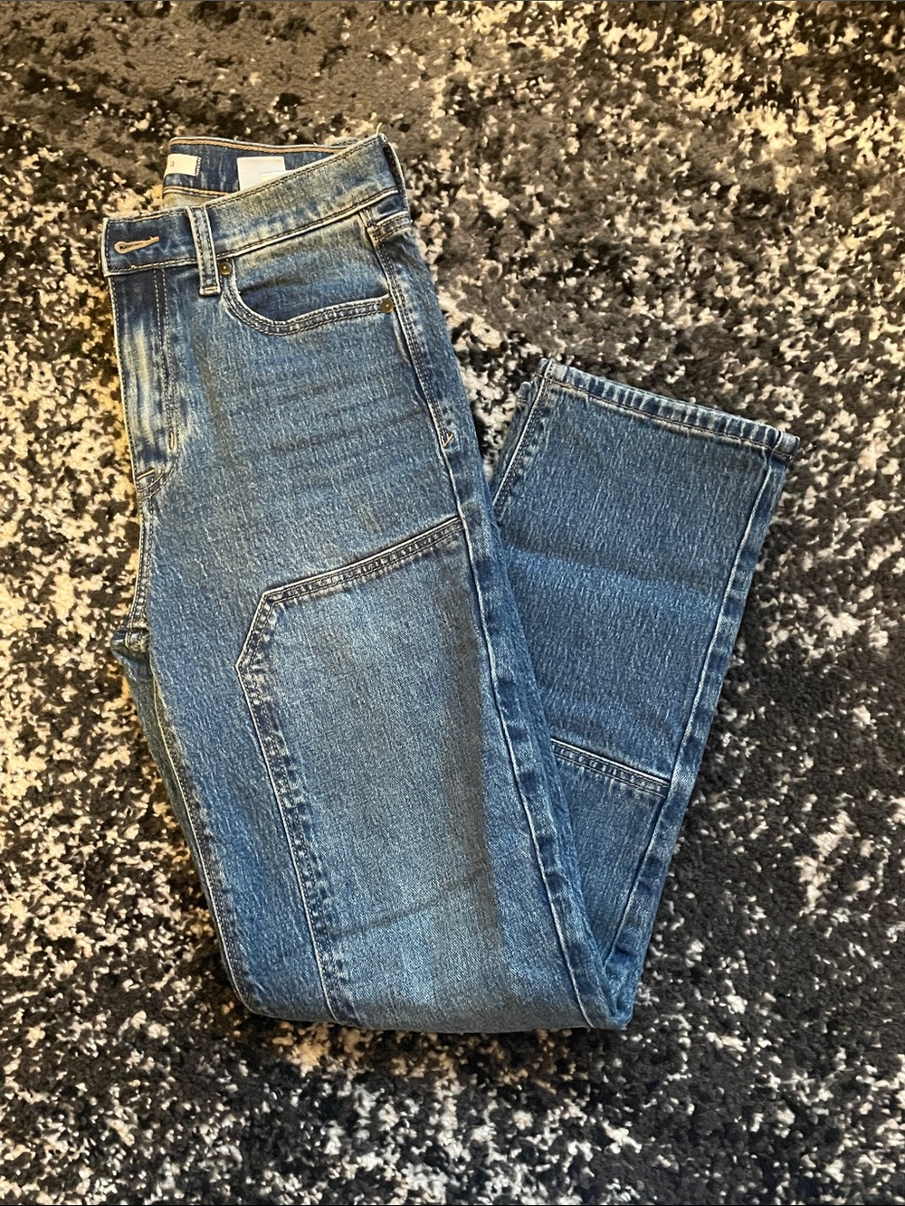 eunina Classic Blue Straight Jeans with Knee Patch Detail